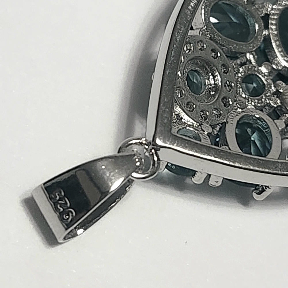 3.70 ctw Blue Topaz Sterling Silver Pendant 1.5" - Picture 4 of 7